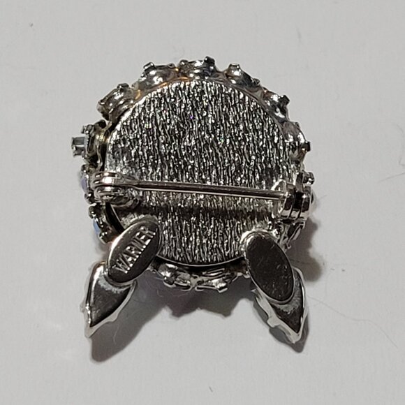 Joseph Warner Cat Face Brooch Rhinestones Silver Tone Whiskers Cat Lady Vintage - Picture 6 of 7